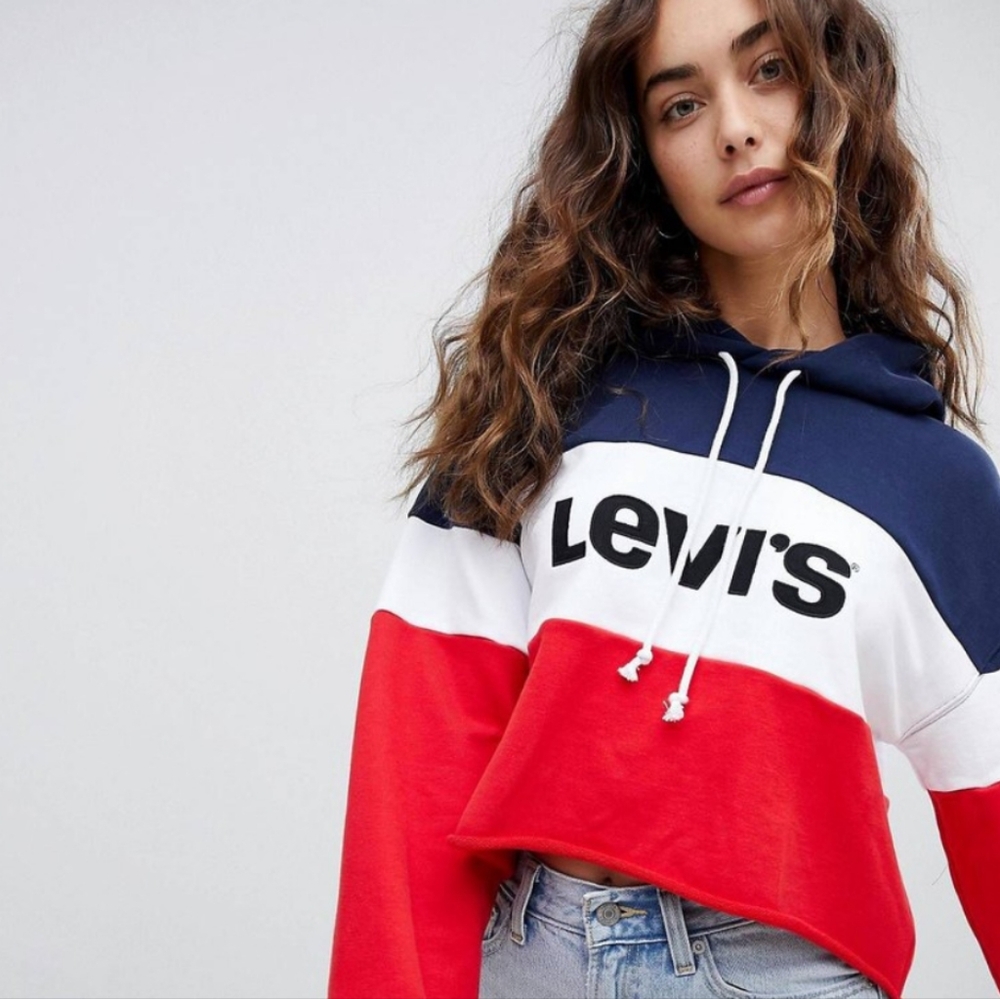 Levi's Women's Red and Blue Colorblock Hoodie